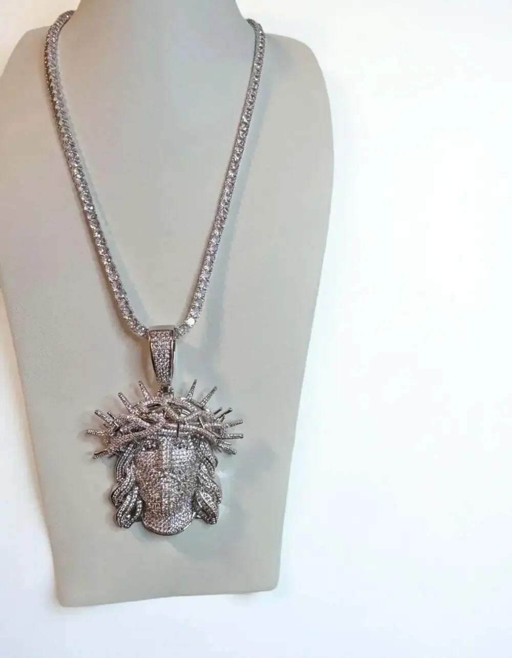 Jesus Pendant With tennis necklace cz